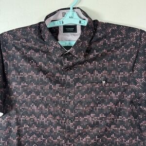 7 Diamonds Shirt Mens Large Black 4 Way Stretch Performance Button Up AOP